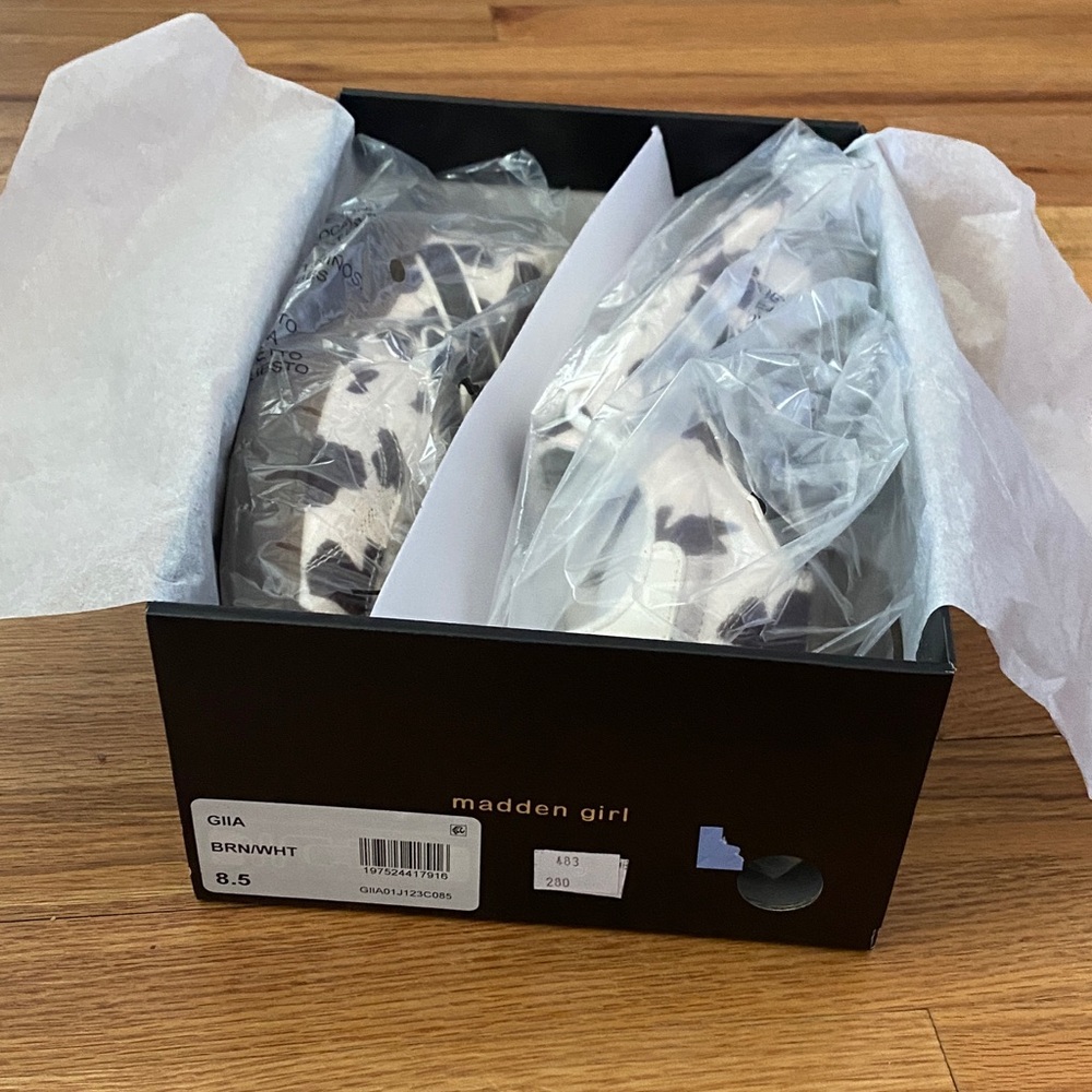 Madden Girl Cow-Print Lace-Up Sneakers - White & Dark Brown - Picture 6 of 8